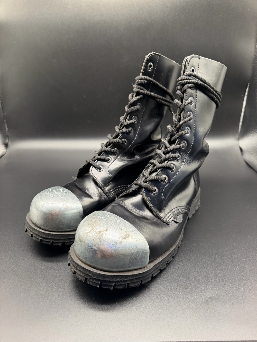 Underground Black Combat Boots with Silver Steel Toe - Picture 2 of 6